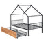 Twin Size Metal House Bed with Two Drawers - Black