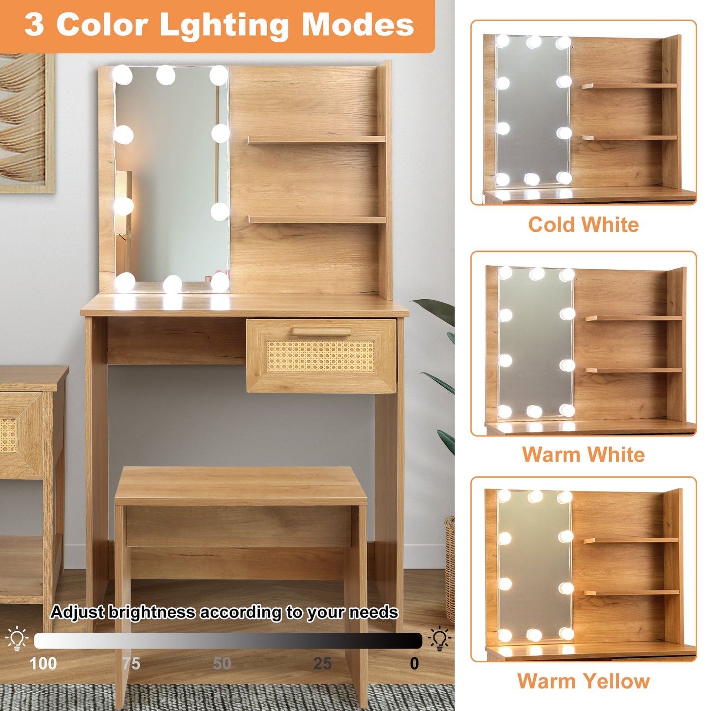 Elegant Bedroom Vanity Set with LED Mirror and Storage