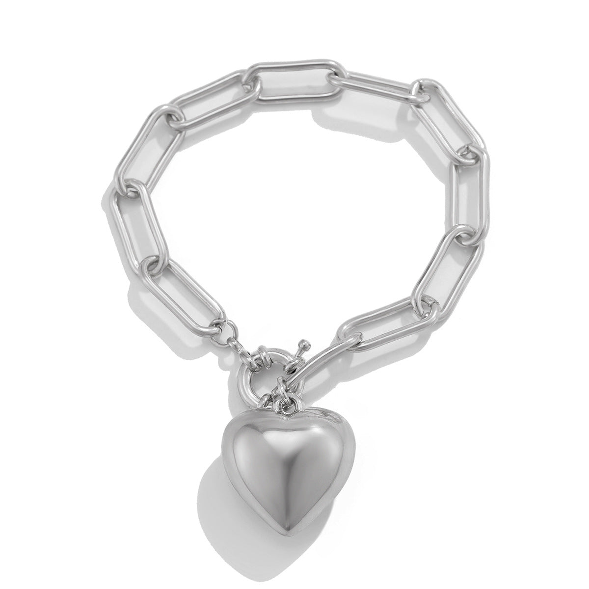 Ins Simple and Versatile Big Peach Heart Bracelet Personalized Heart shaped Iron Chain Bracelet for Women - Korvel