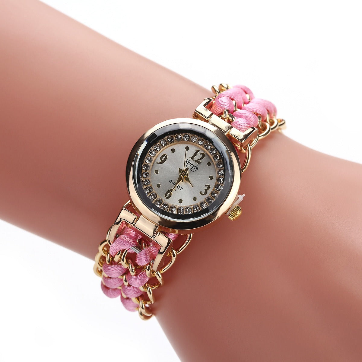New small dial with diamond inlay Women's woven rope watch Women's creative fashion retractable rope quartz watch - Korvel