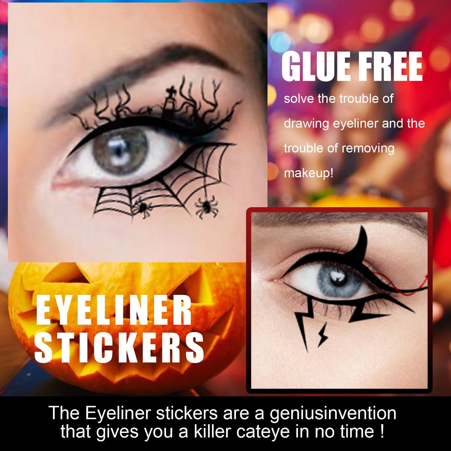 Halloween Eyeliner Patch, Scary Fashion Party Makeup Kit Bat Spider Decorative Eyeliner Eyeshadow Patch - Korvel