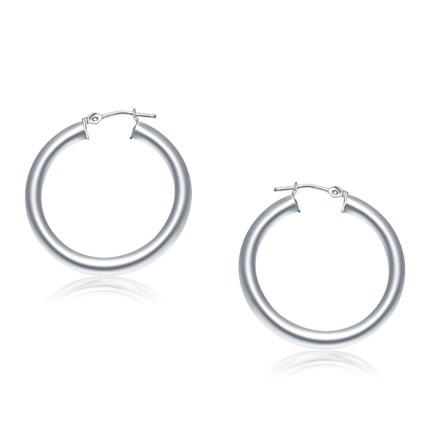 14k White Gold Polished Hoop Earrings - 30 mm