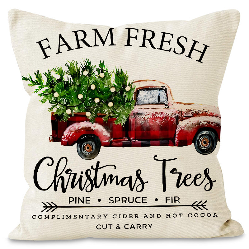Housse de coussin en lin imprimée d'arbre de Noël pour décoration de vacances