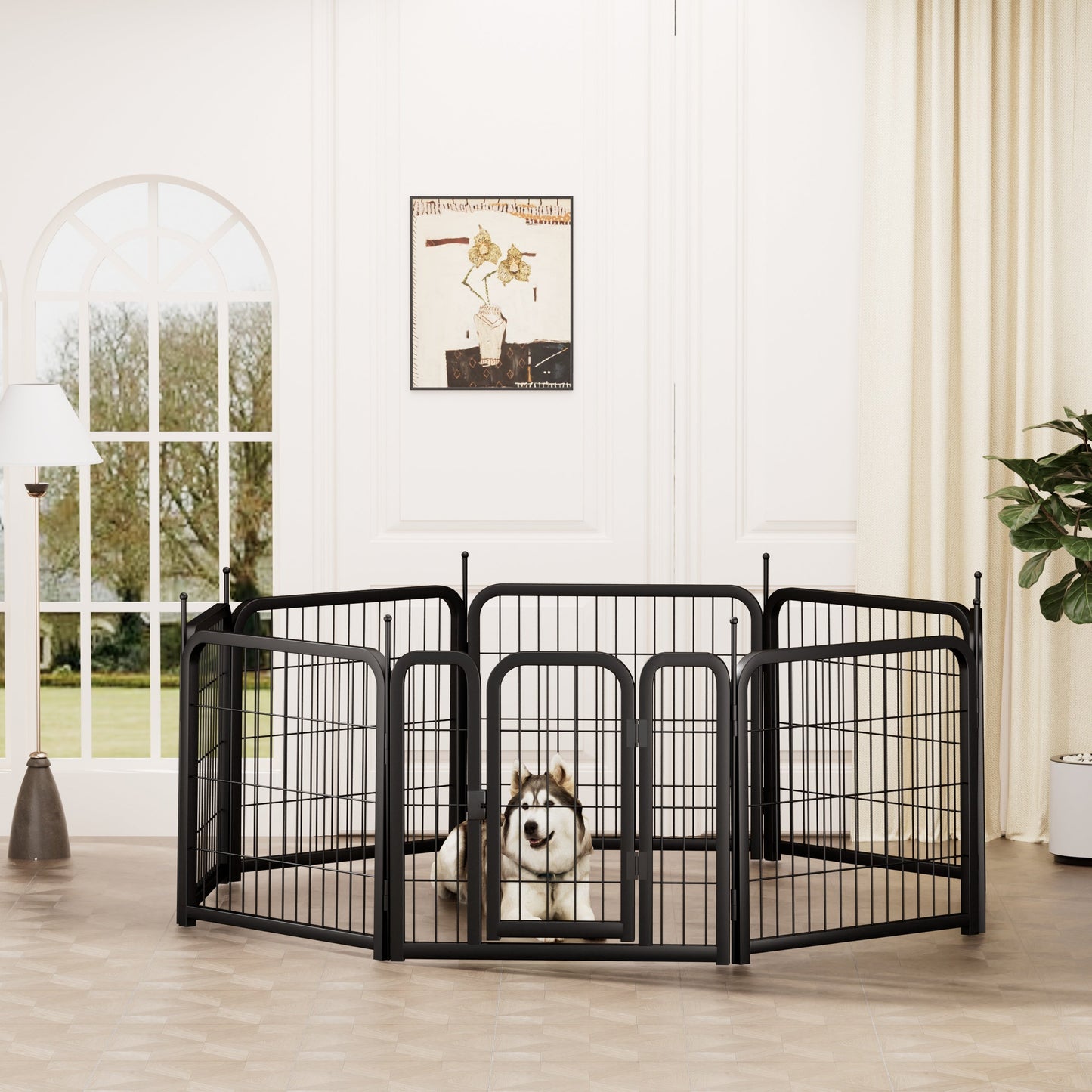 8-panel dog fence, 24 inch small dog pet fence, portable indoor pet game fence. Black, 22.2 inches wide x 23.6 inches high. - Korvel