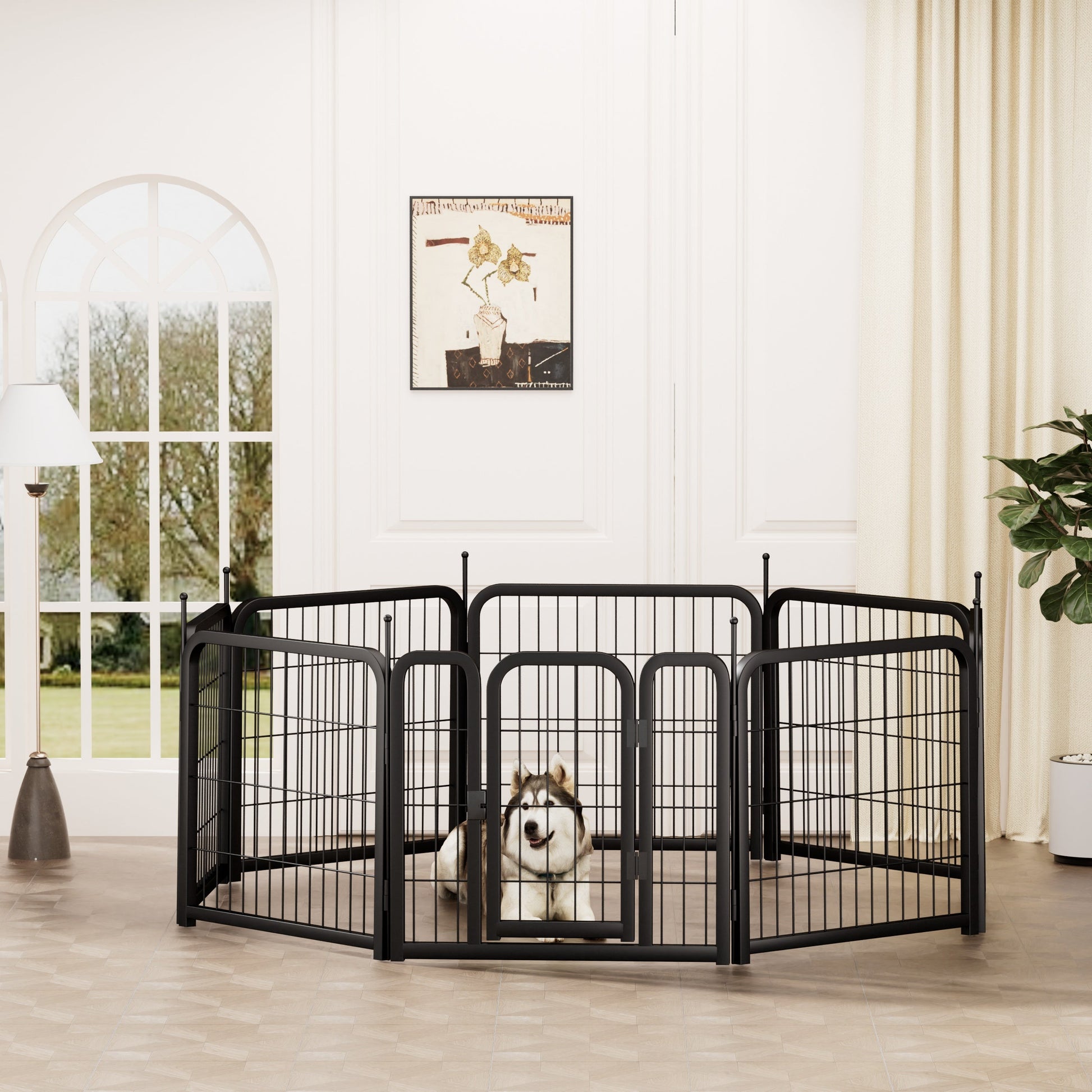 8-panel dog fence, 24 inch small dog pet fence, portable indoor pet game fence. Black, 22.2 inches wide x 23.6 inches high. - Korvel