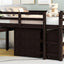 Low Study Full Loft Bed with Cabinet Shelves and Rolling Portable Desk Multiple Functions Bed- Espresso - Korvel