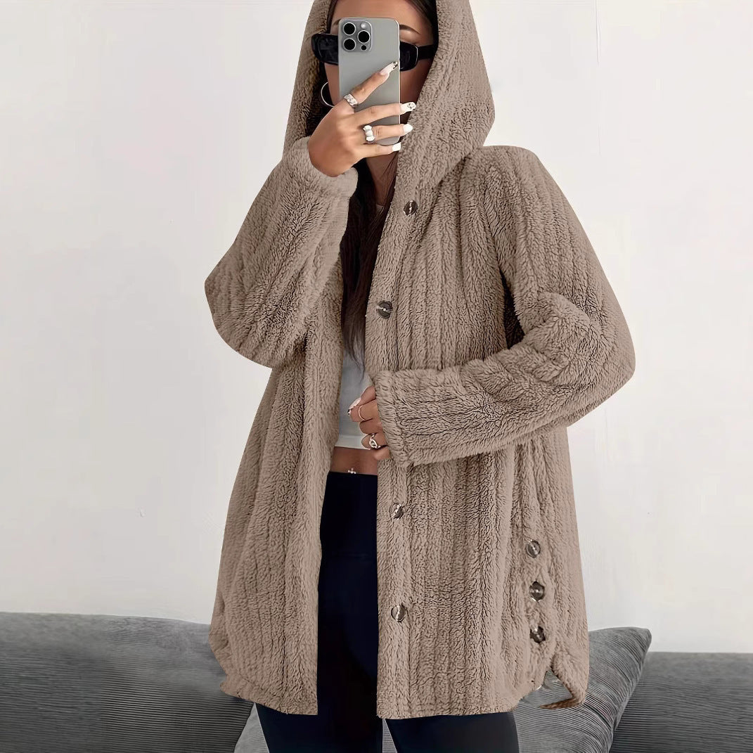 Hooded Loose Plush Coat for Women