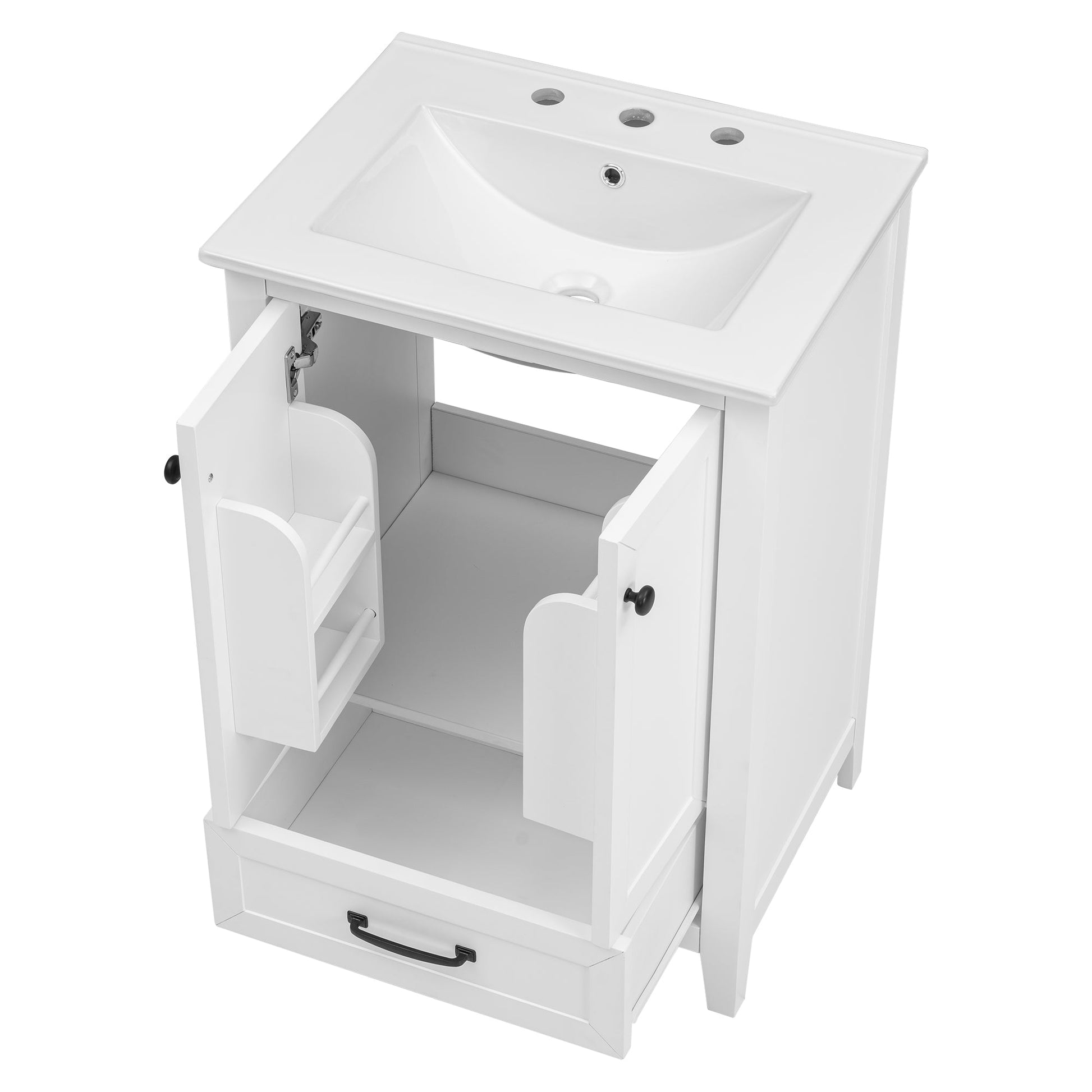 24" Bathroom Vanity with Sink, Bathroom Vanity Cabinet with One Drawer and Doors, Solid Wood and MDF, White - Korvel