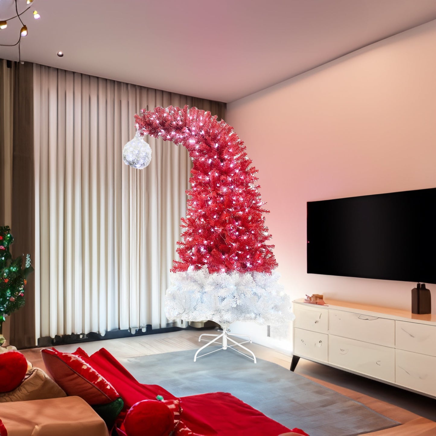 6FT Curved Top Artificial Fir Christmas Tree with LED Lights