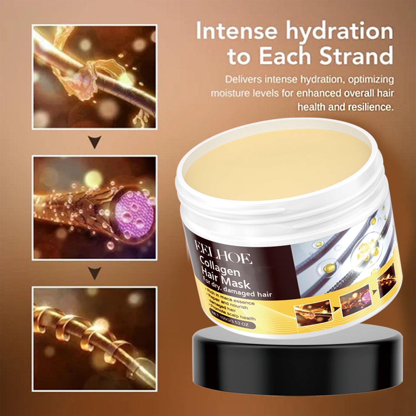 Maca Essence Repair Collagen, Repair Dry Short-Tempered Knot Hair Strong Moisturizing Smooth Hair Film - Korvel