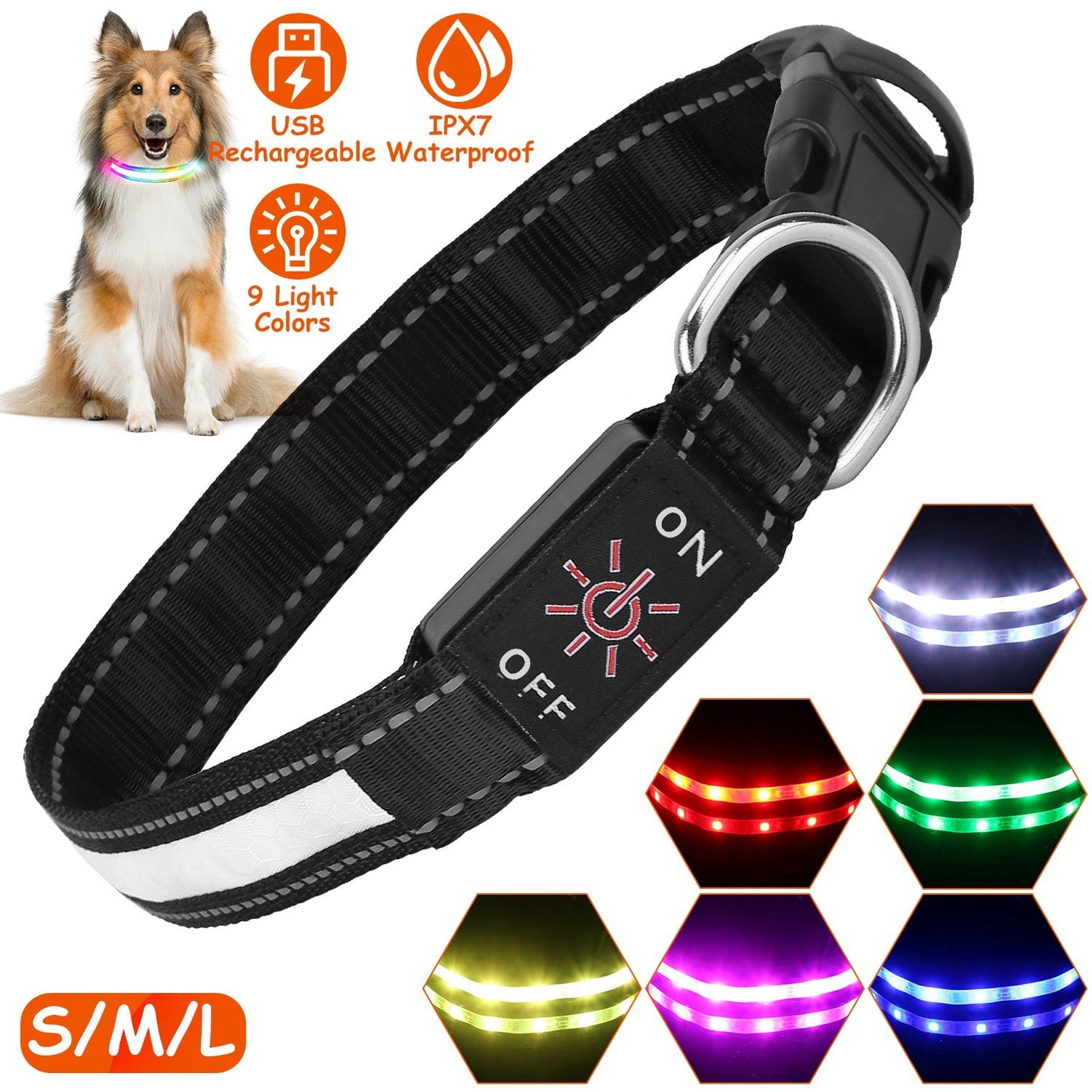 Collier LED Gbruno pour Chien - Collier Lumineux de Sécurité de Nuit avec 9 Couleurs