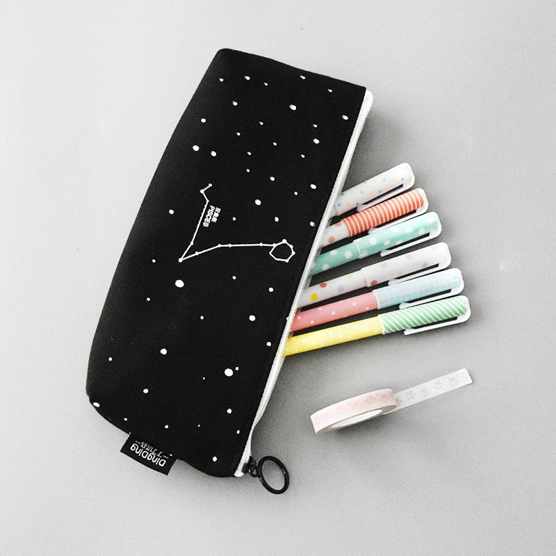 Fresh Pencil Bag Student Cotton and Linen Pencil Bag Female Constellation Stationery Bag - Korvel