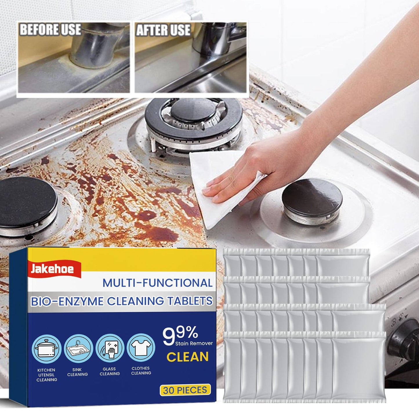Multi-Functional Bio-Enzyme Cleaning Tablets, Bathroom Kitchen Multi-Functional Stain Cleaning Stainless Steel Rust Remover - Korvel