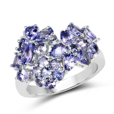 Anillo Floral de Plata Esterlina con Tanzanita Genuina de 2.88 Quilates