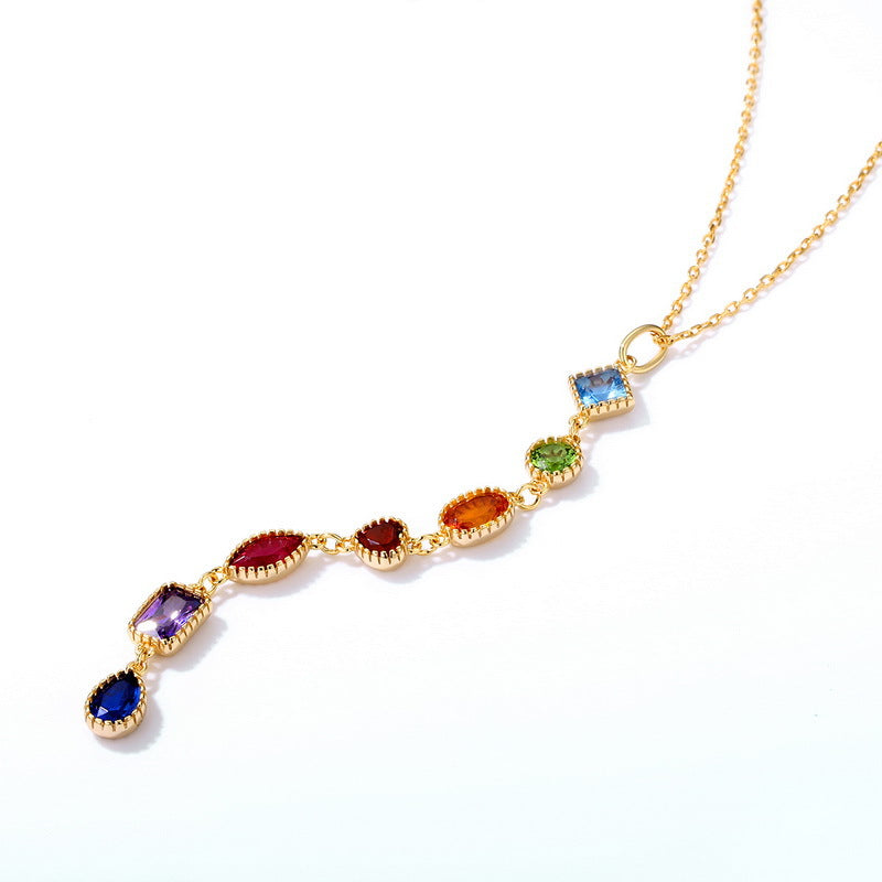Light luxury rainbow zircon geometric 925 sterling silver gold-plated pendant - Korvel