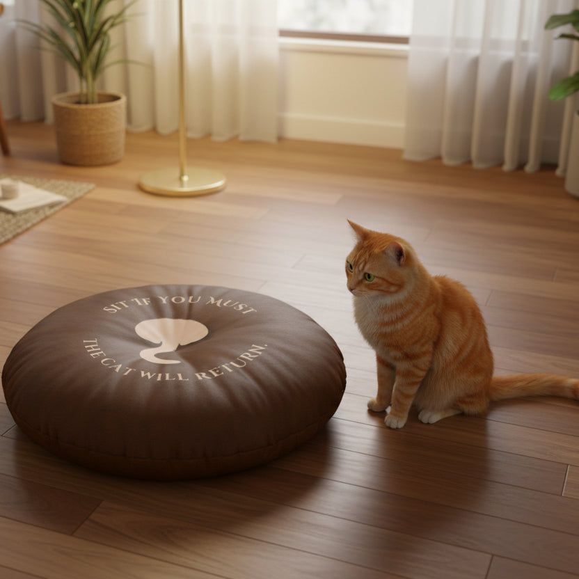 Sit If You Must. The Cat Will Return. Round Floor Pillow