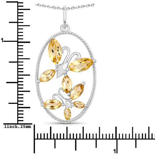 2.30 Carat Genuine Citrine Butterfly Pendant in Sterling Silver