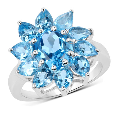 Anillo de Compromiso de Topacio Azul Suizo de 6.35 Quilates en Plata Esterlina