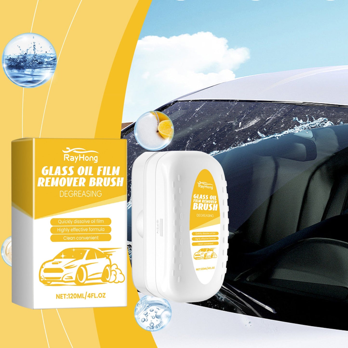 Car Glass Cleaning Brush, Car Window Glass Cleaning Stains Oil Stains Waterproof Rain Cleaning Brush - Korvel