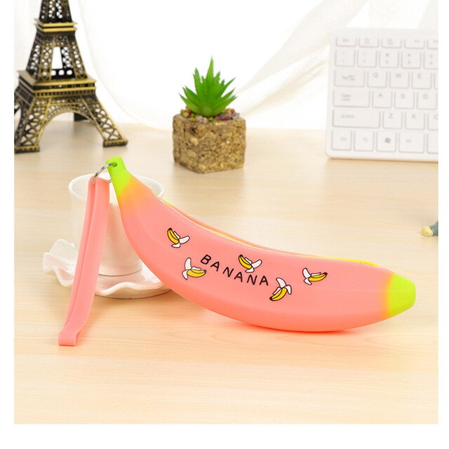 Simple Banana Green Onion Student Pencil Bag Super Cute Silicone Large Capacity Female Pencil Case Purse - Korvel