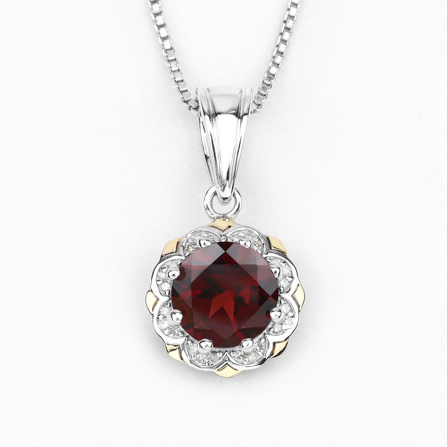 Pendentif en Grenat et Diamant de 2,32 Carats en Or 14K et Argent