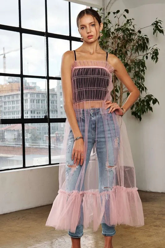 Vestido de Cubierta de Malla con Volantes para Mujeres - Esencial Elegante para la Playa