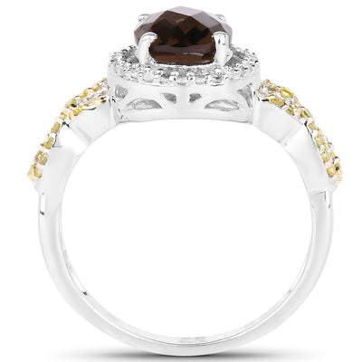 1.90 Carat Smoky Quartz & Diamond Sterling Silver Cocktail Ring