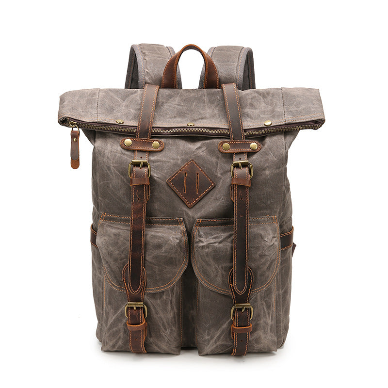 Sac à dos rétro en toile imperméable en cuir Crazy Horse