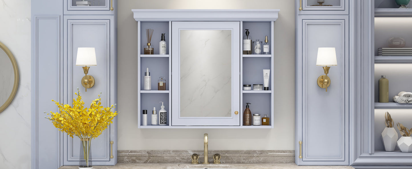 35'' x 28'' Blue Wall Mounted Bathroom Storage Cabinet with Mirror Door, Modern Bathroom Wall Cabinet with Mirror - Korvel