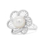 14K White Gold Pearl and Diamond Flower Blossom Ring - Size 6.50