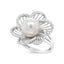 14K White Gold Pearl and Diamond Flower Blossom Ring - Size 6.50