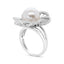14K White Gold Pearl and Diamond Flower Blossom Ring - Size 6.50