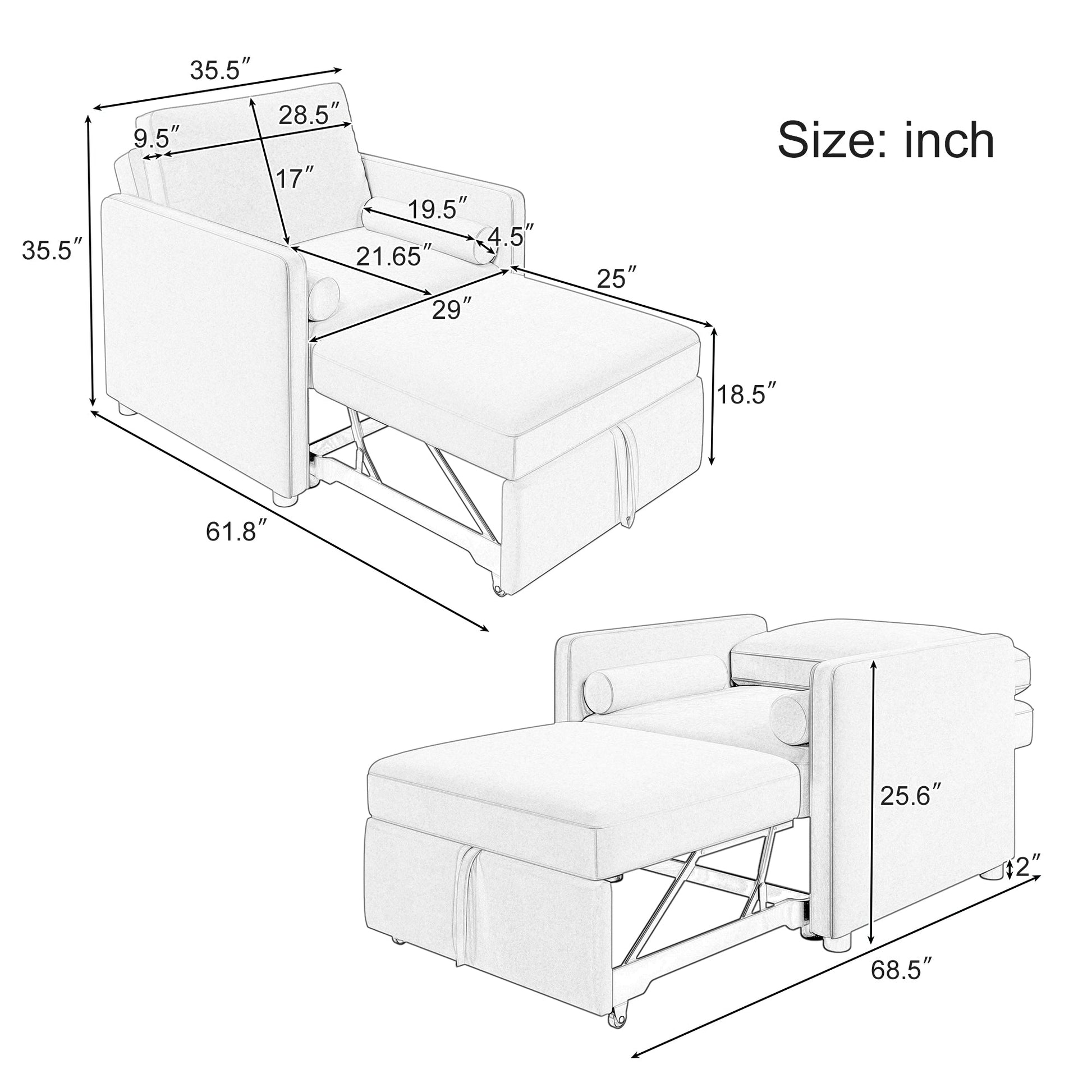 3 in 1 Convertible Sleeper Chair with Adjustable Backrest, Lounger Chair Turns Into Bed, Single Bed for Living Room, Linen, Tan - Korvel