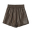 Loose A-line wide leg elastic short leather pants - Korvel