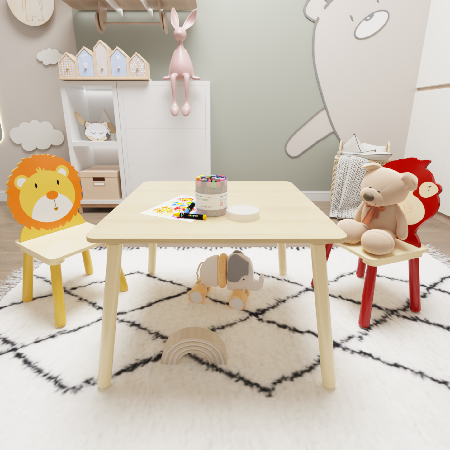 Kids Table and 2 Chairs Set - Wooden Activity Play Set
