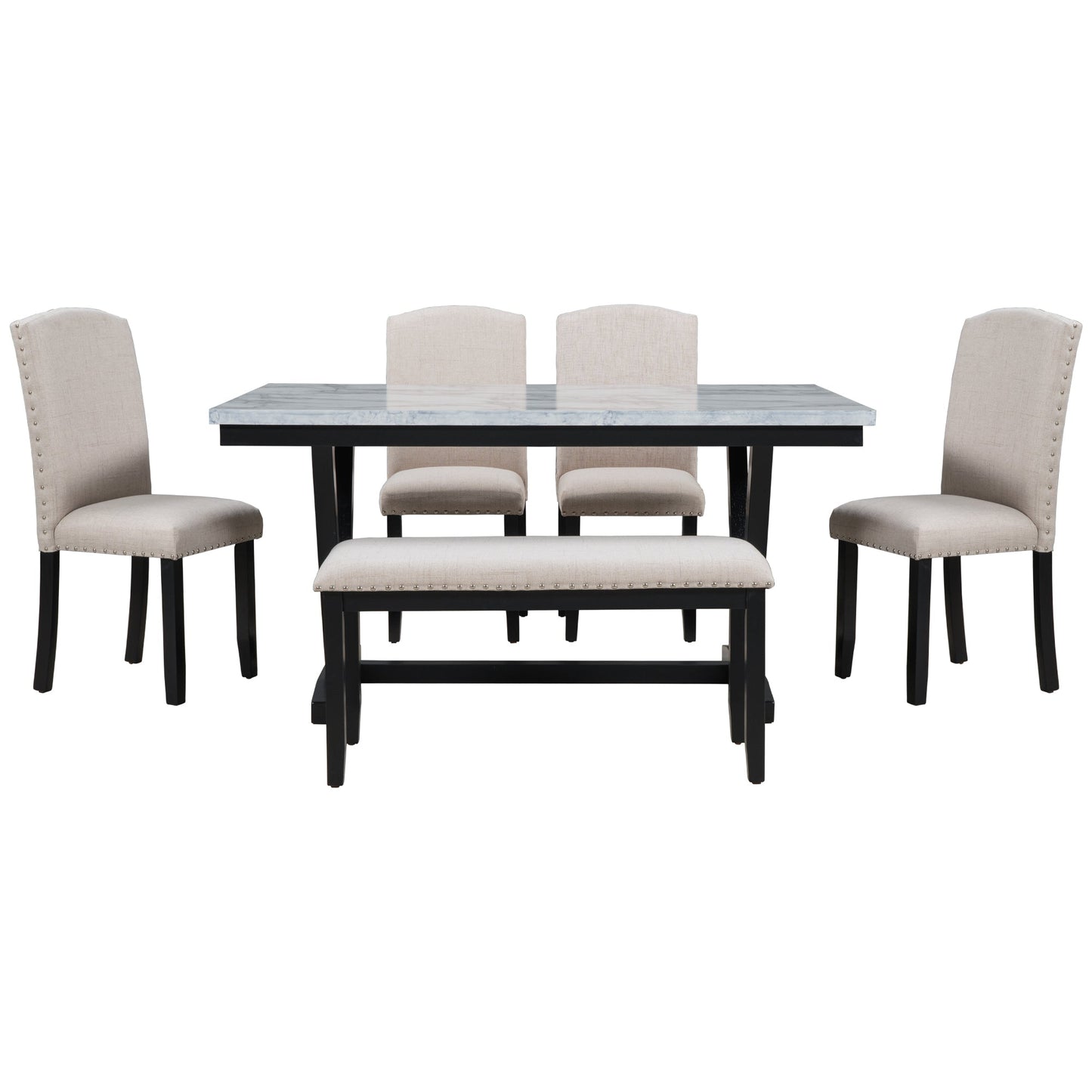 Ensemble de salle à manger moderne TREXM en 6 pièces avec table, chaises et banc