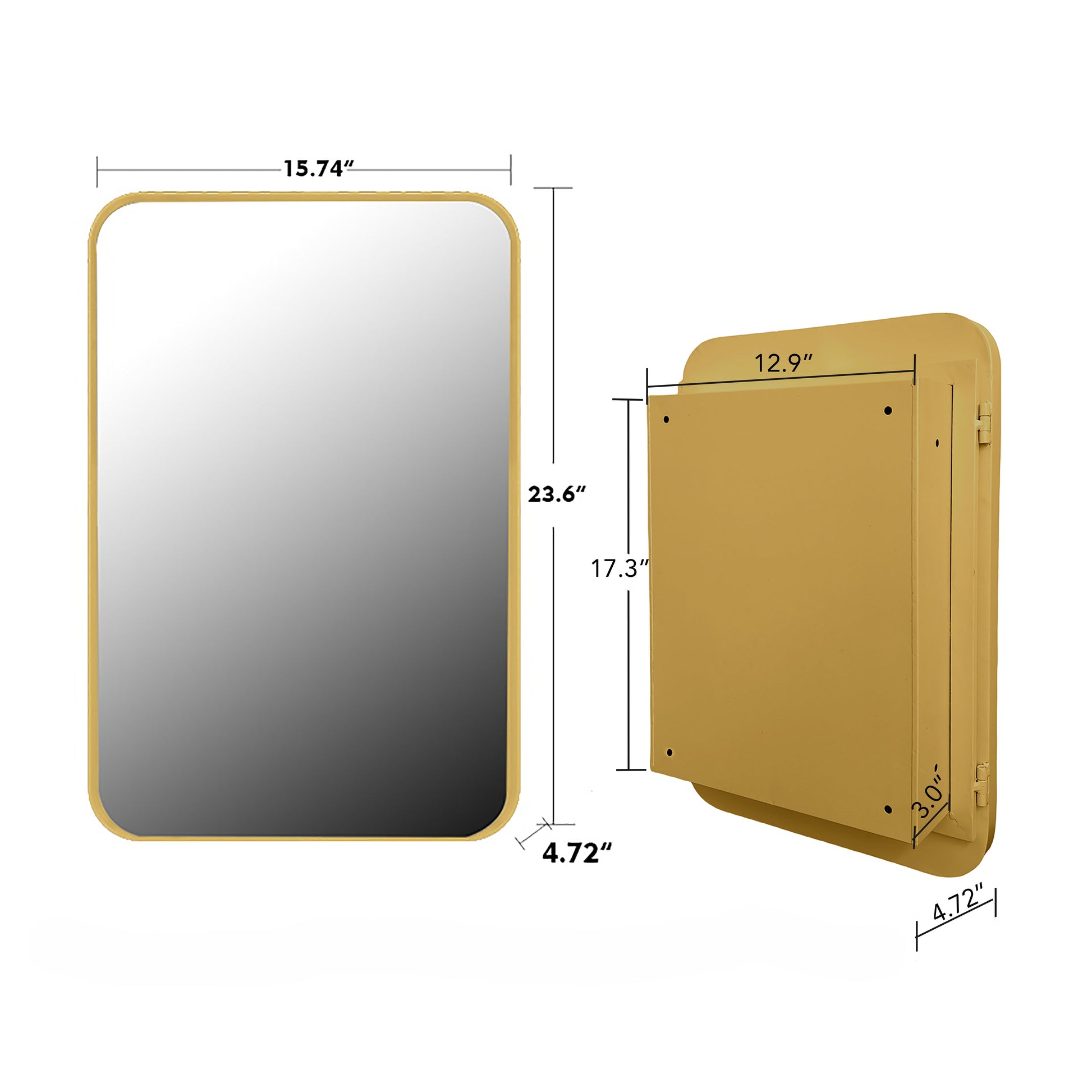 16x24 inch embedded metal frame medicine cabinet with mirror storage cabinet and adjustable shelf matte gold - Korvel