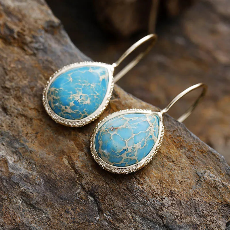 Copper Natural Stone Teardrop Shape Earrings - Korvel