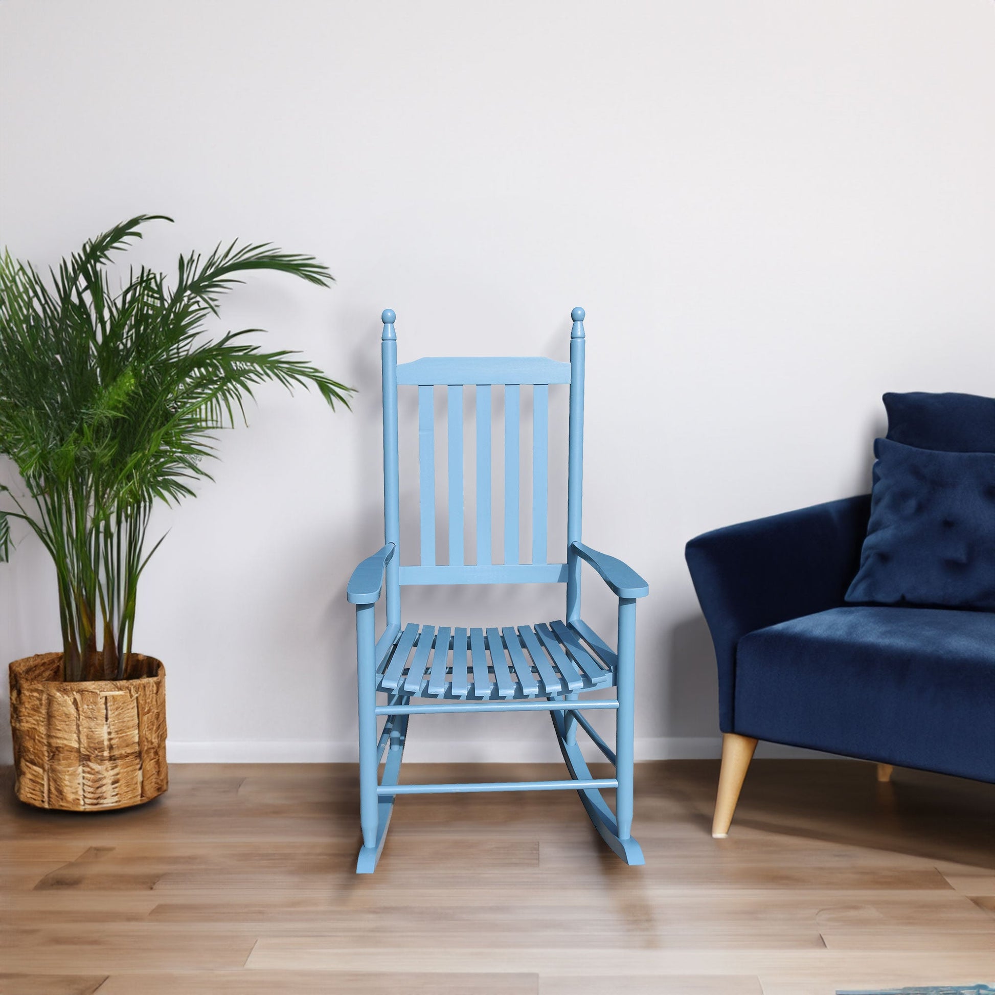 wooden porch rocker chair blue - Korvel