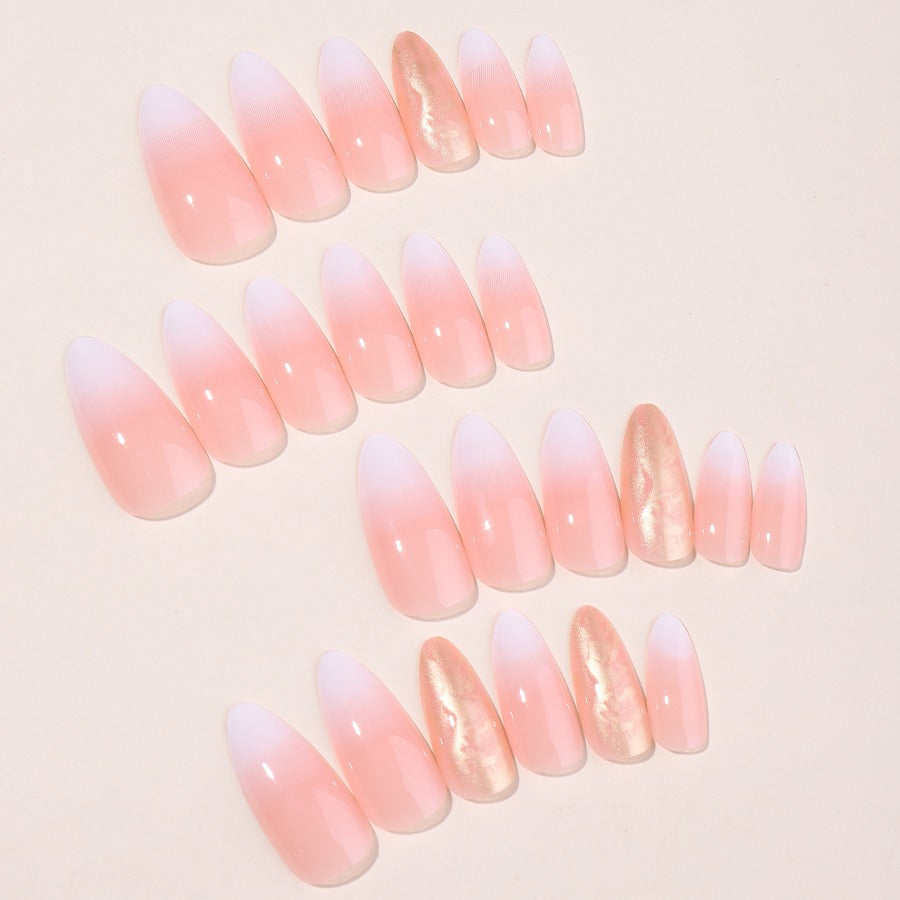 New wearable nail gradient glitter manicure patches almond-shaped nails fake nail patches - Korvel