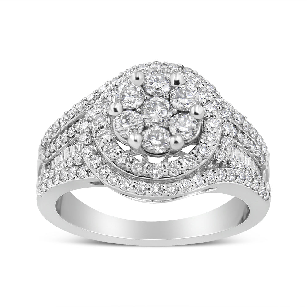 14K White Gold Diamond Floral Cluster Halo Ring - Size 7