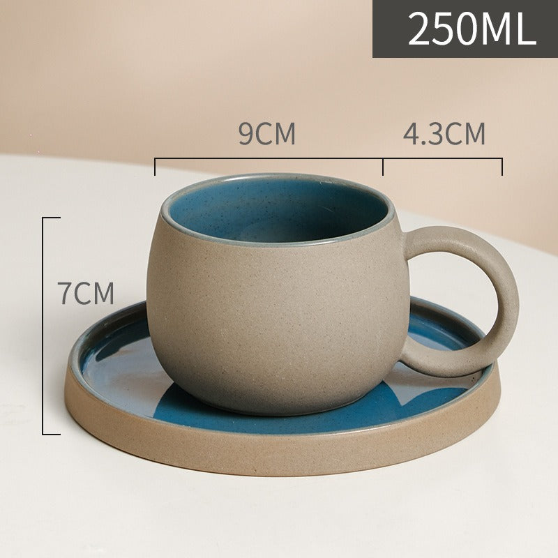 Coffee mug set ceramic retro stoneware Japanese mug and saucer combination - Korvel