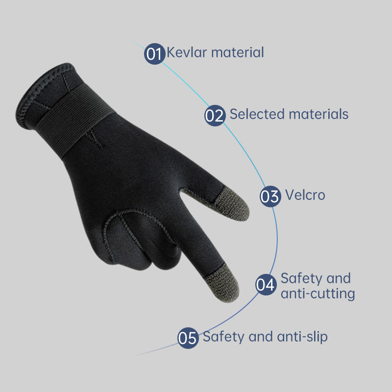 3/5mm Thick Kevlar Diving Gloves. Scratch-proof, for fish hunting, deep dive, spearfishing & skiing. - Korvel