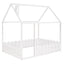 (Slats are not included) Full Size Wood Bed House Bed Frame with Fence for Kids Teens Girls Boys (White ) - Korvel