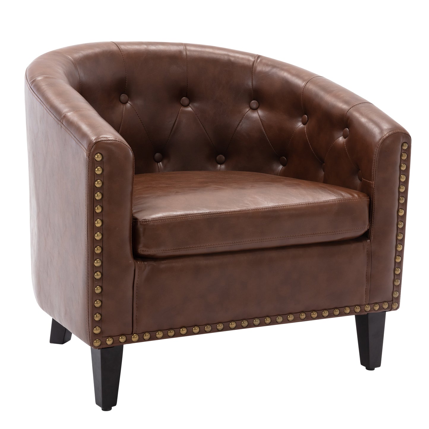 PU Leather Tufted Barrel ChairTub Chair for Living Room Bedroom Club Chairs - Korvel