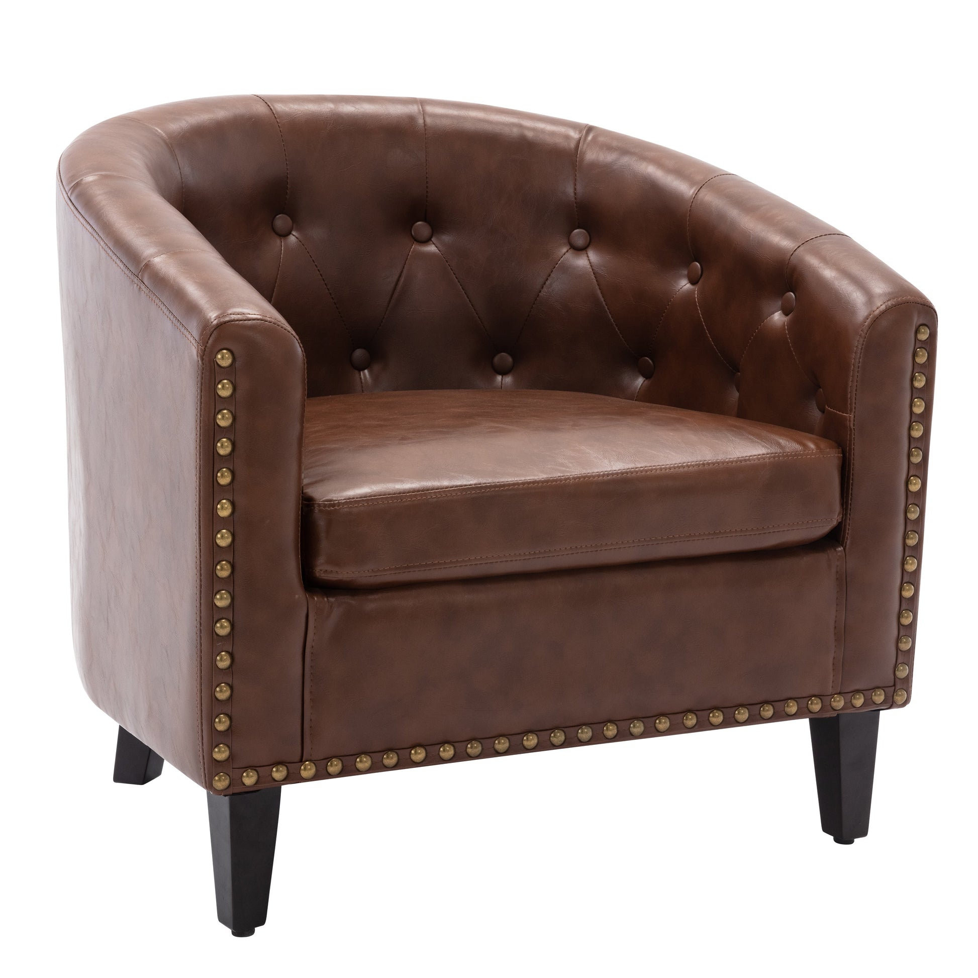 PU Leather Tufted Barrel ChairTub Chair for Living Room Bedroom Club Chairs - Korvel