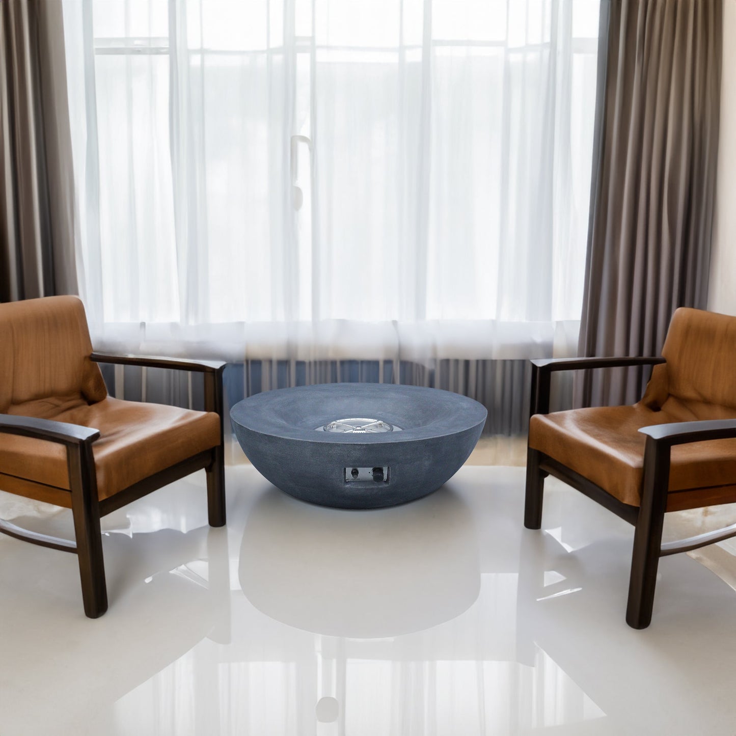 42 Inch Dark Gray Outdoor Concrete Propane Fire Pit Bowl