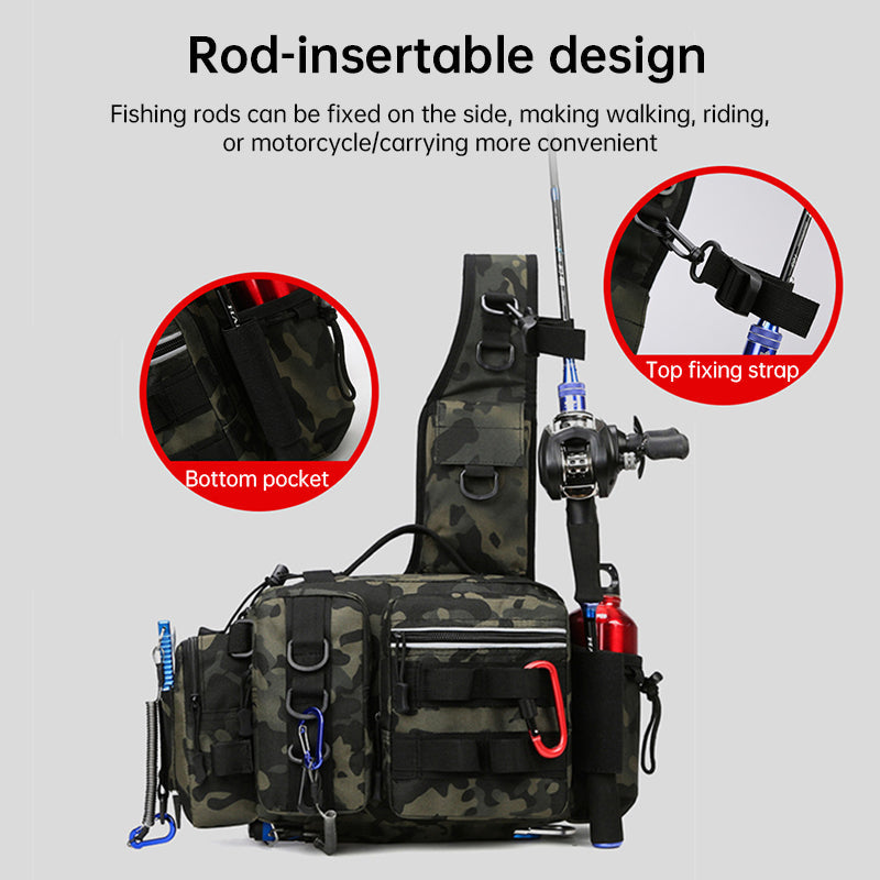 Men's Fishing Backpack: Equipped with bait box, equipment storage bag, pole holder, sling & shoulder bag design. - Korvel