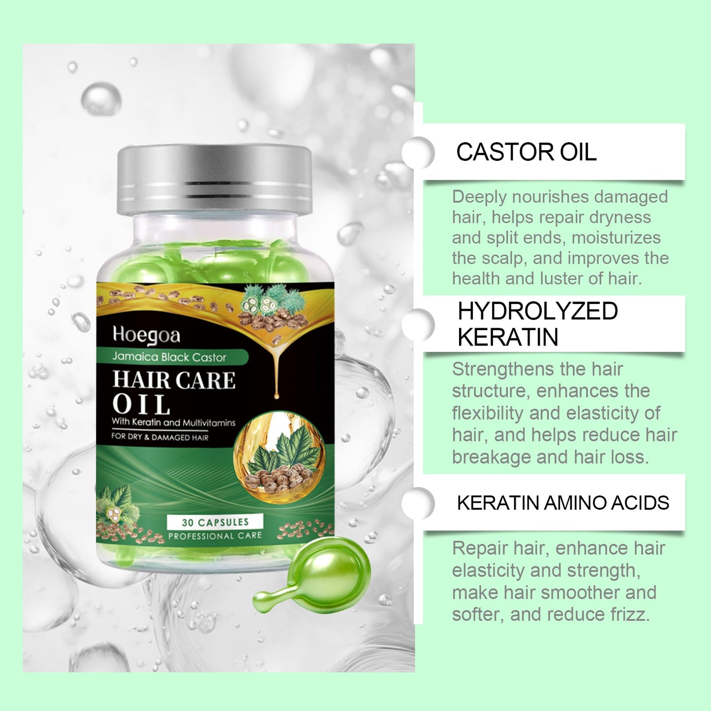 Black Castor Oil Nourishing Hair Care Capsule Hair Care Oil Gently Nourishes And Softeningly Improves Dry Hair - Korvel