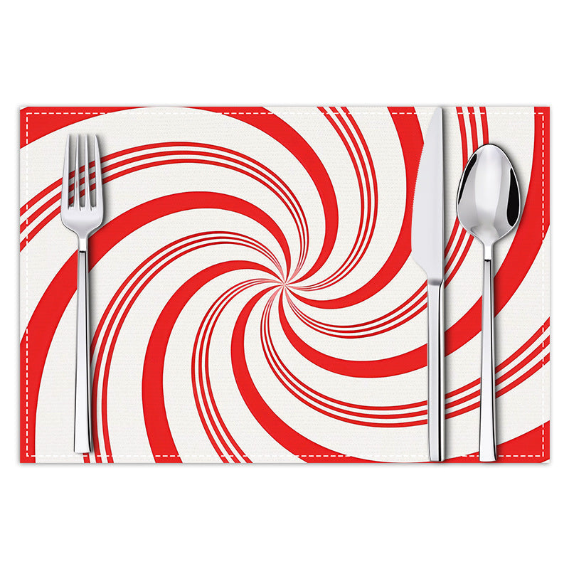Christmas placemat red candy striped printed table mat holiday table decoration insulated mat coaster - Korvel